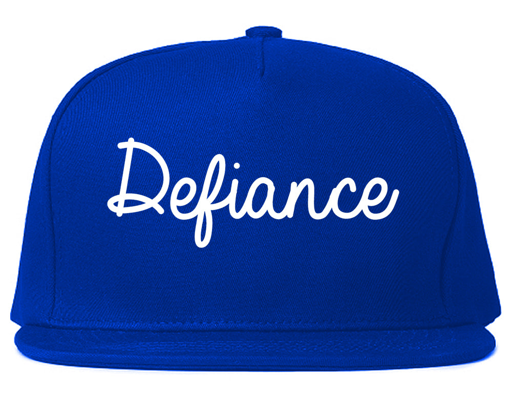Defiance Ohio OH Script Mens Snapback Hat Royal Blue