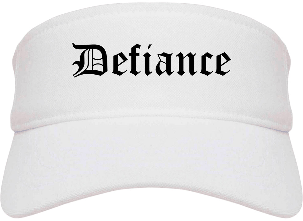 Defiance Ohio OH Old English Mens Visor Cap Hat White