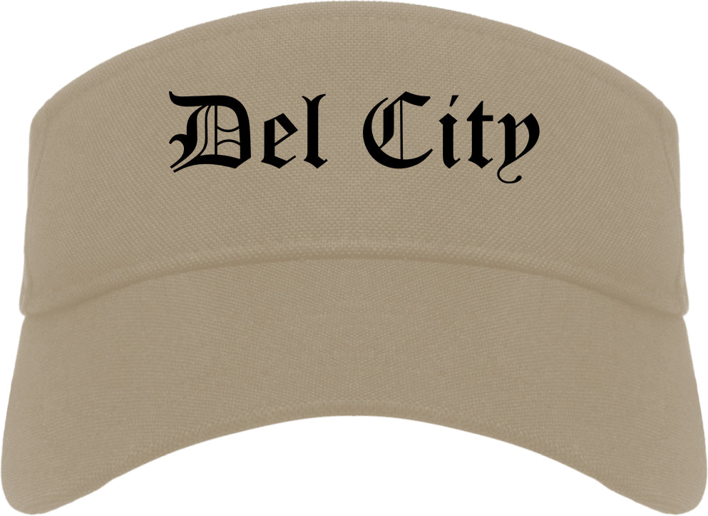 Del City Oklahoma OK Old English Mens Visor Cap Hat Khaki