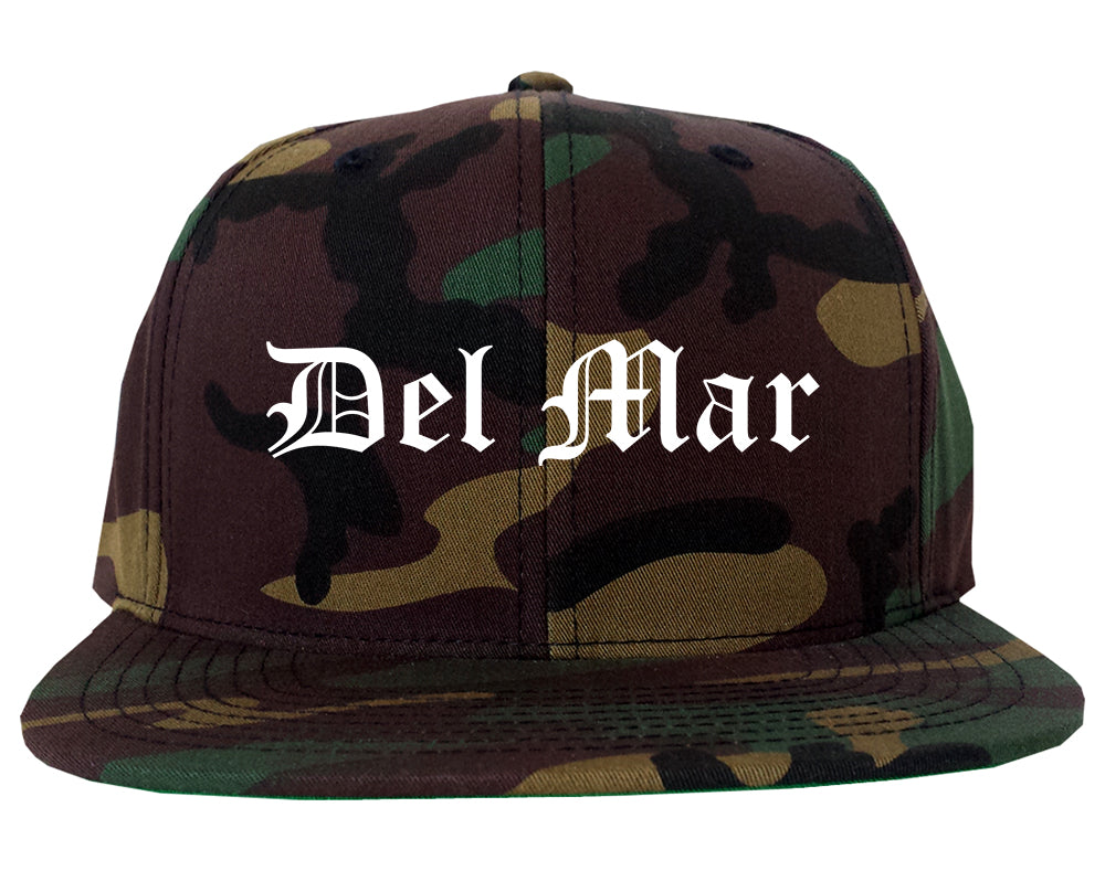 Del Mar California CA Old English Mens Snapback Hat Army Camo