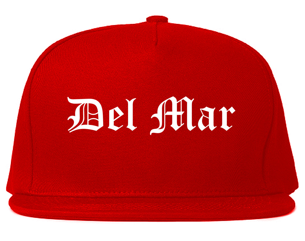 Del Mar California CA Old English Mens Snapback Hat Red