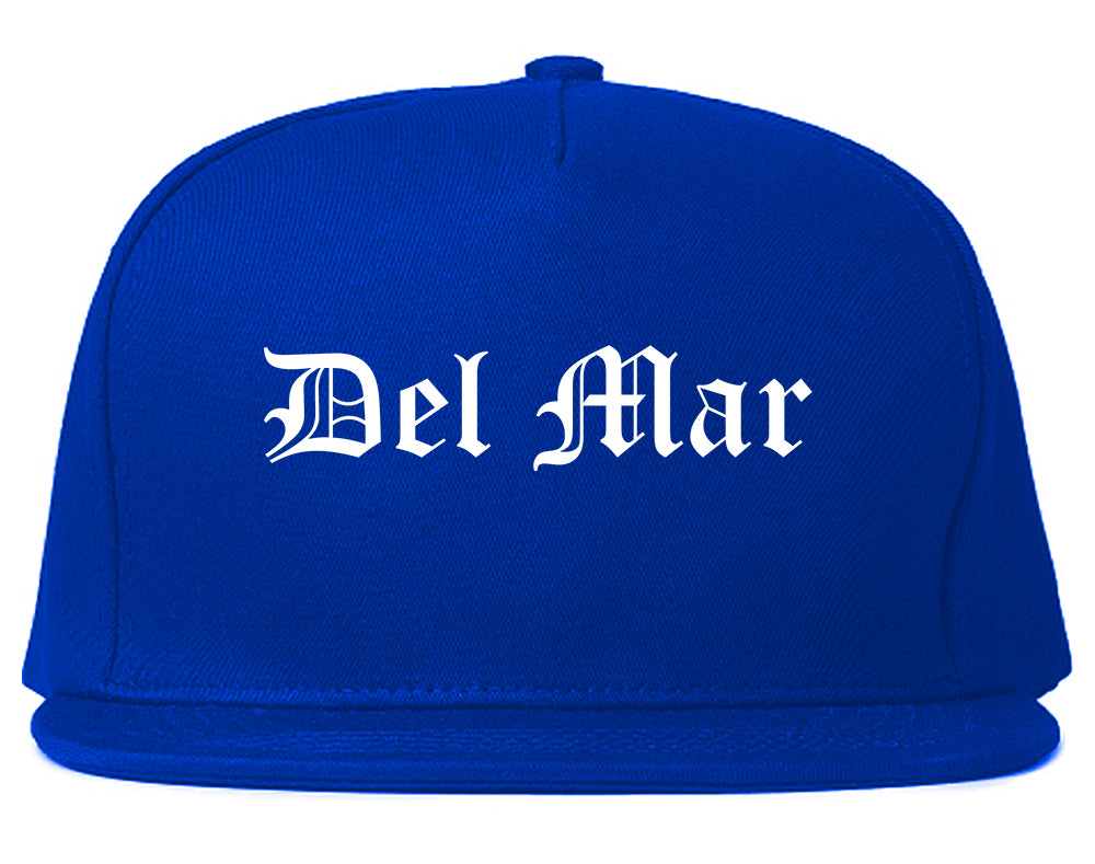 Del Mar California CA Old English Mens Snapback Hat Royal Blue