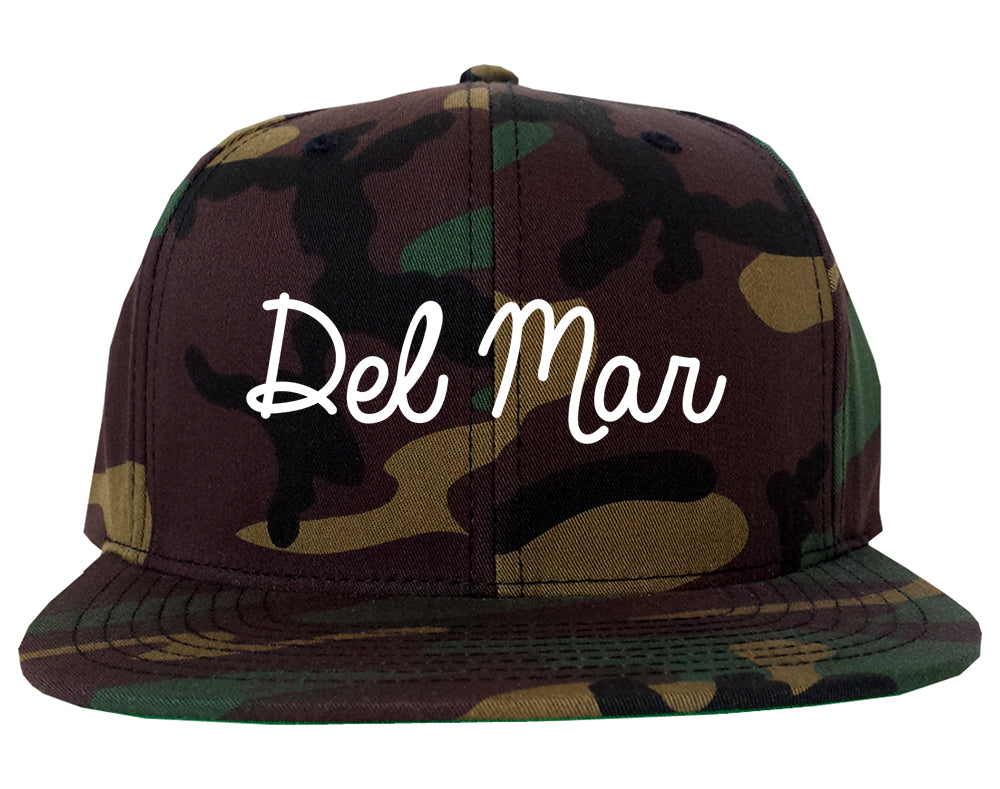 Del Mar California CA Script Mens Snapback Hat Army Camo
