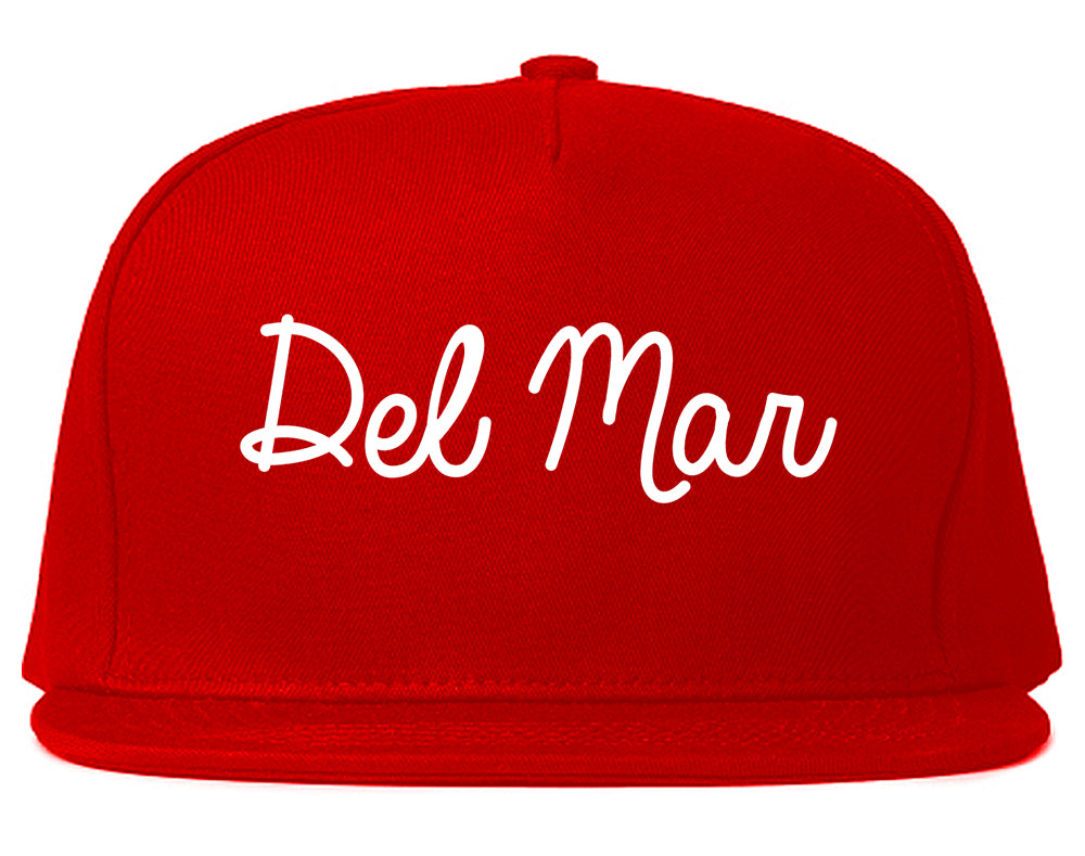 Del Mar California CA Script Mens Snapback Hat Red