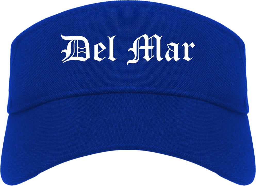 Del Mar California CA Old English Mens Visor Cap Hat Royal Blue