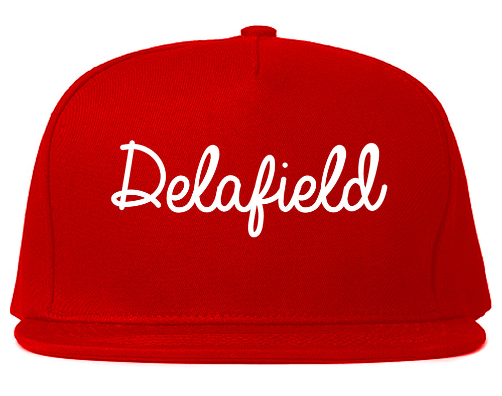 Delafield Wisconsin WI Script Mens Snapback Hat Red