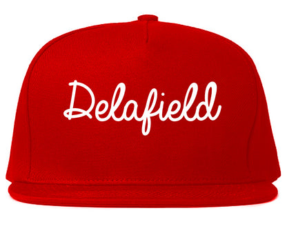 Delafield Wisconsin WI Script Mens Snapback Hat Red