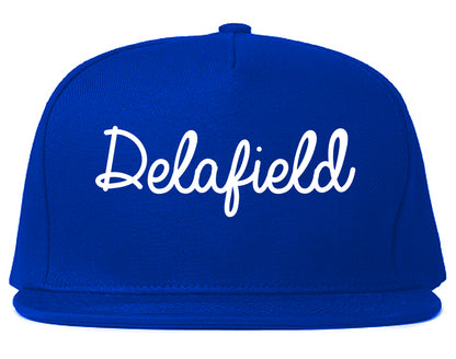Delafield Wisconsin WI Script Mens Snapback Hat Royal Blue