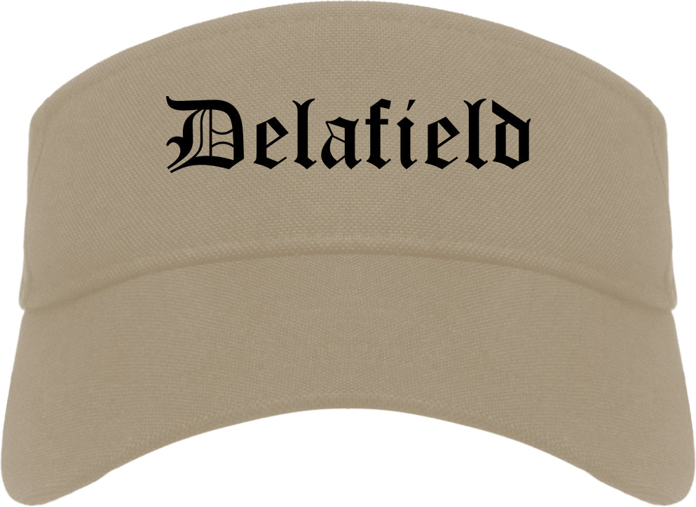 Delafield Wisconsin WI Old English Mens Visor Cap Hat Khaki