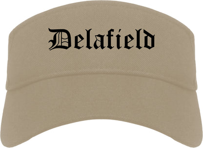 Delafield Wisconsin WI Old English Mens Visor Cap Hat Khaki