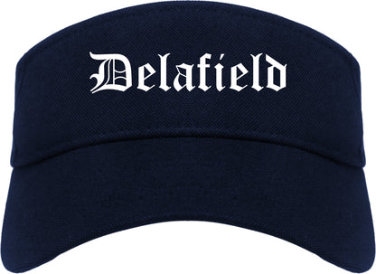 Delafield Wisconsin WI Old English Mens Visor Cap Hat Navy Blue