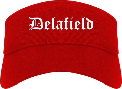 Delafield Wisconsin WI Old English Mens Visor Cap Hat Red
