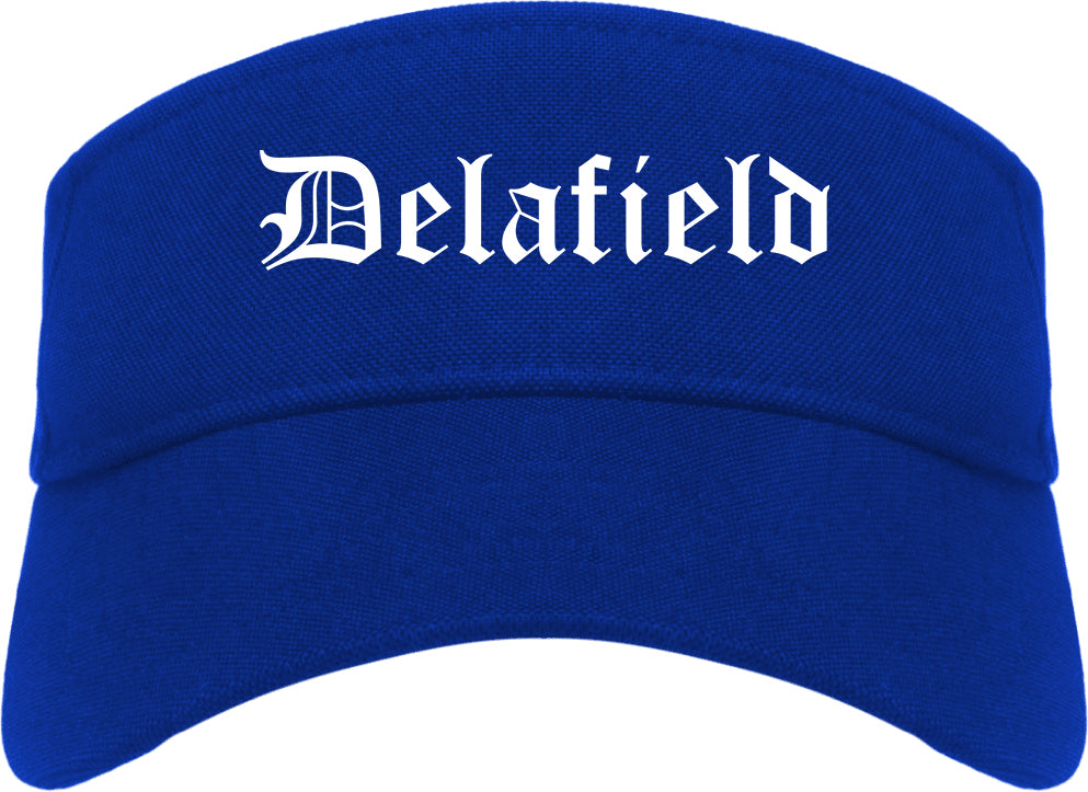 Delafield Wisconsin WI Old English Mens Visor Cap Hat Royal Blue