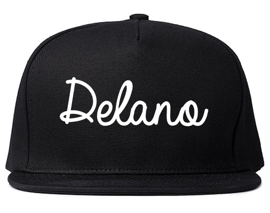 Delano California CA Script Mens Snapback Hat Black