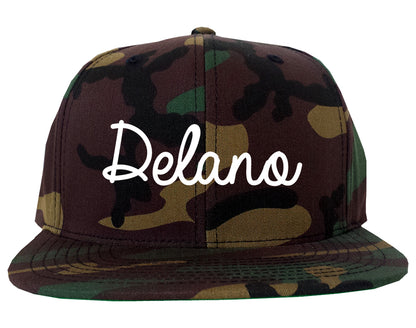 Delano California CA Script Mens Snapback Hat Army Camo