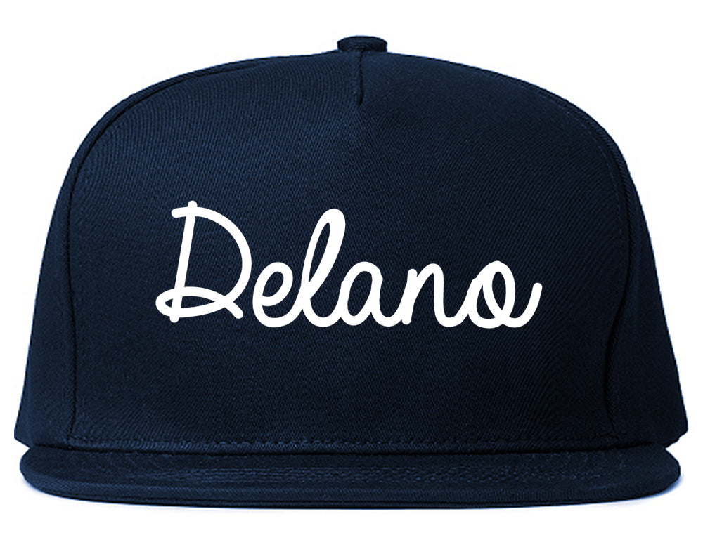 Delano California CA Script Mens Snapback Hat Navy Blue