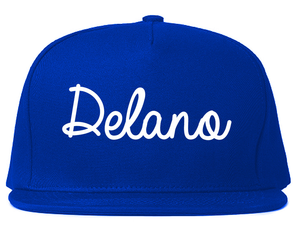 Delano California CA Script Mens Snapback Hat Royal Blue