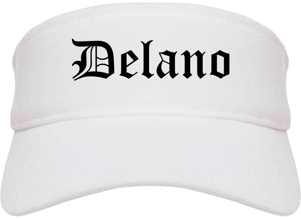 Delano California CA Old English Mens Visor Cap Hat White