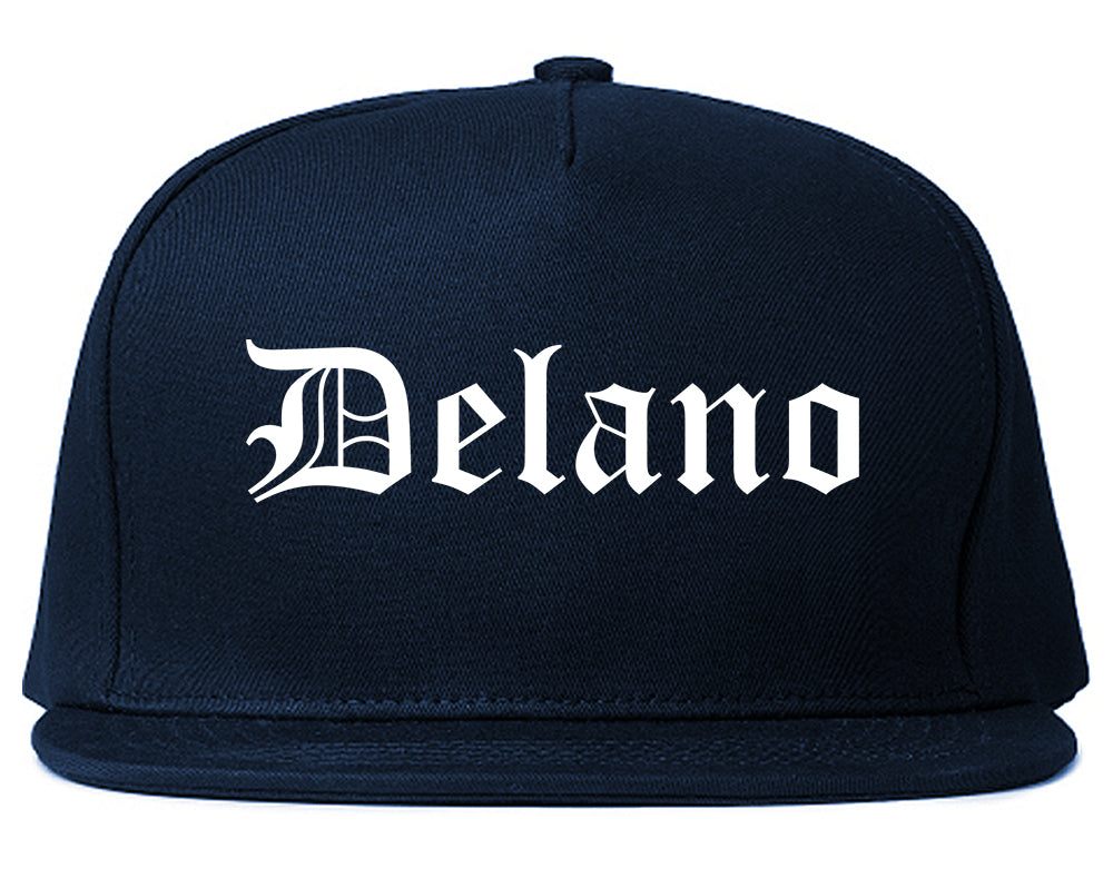 Delano Minnesota MN Old English Mens Snapback Hat Navy Blue
