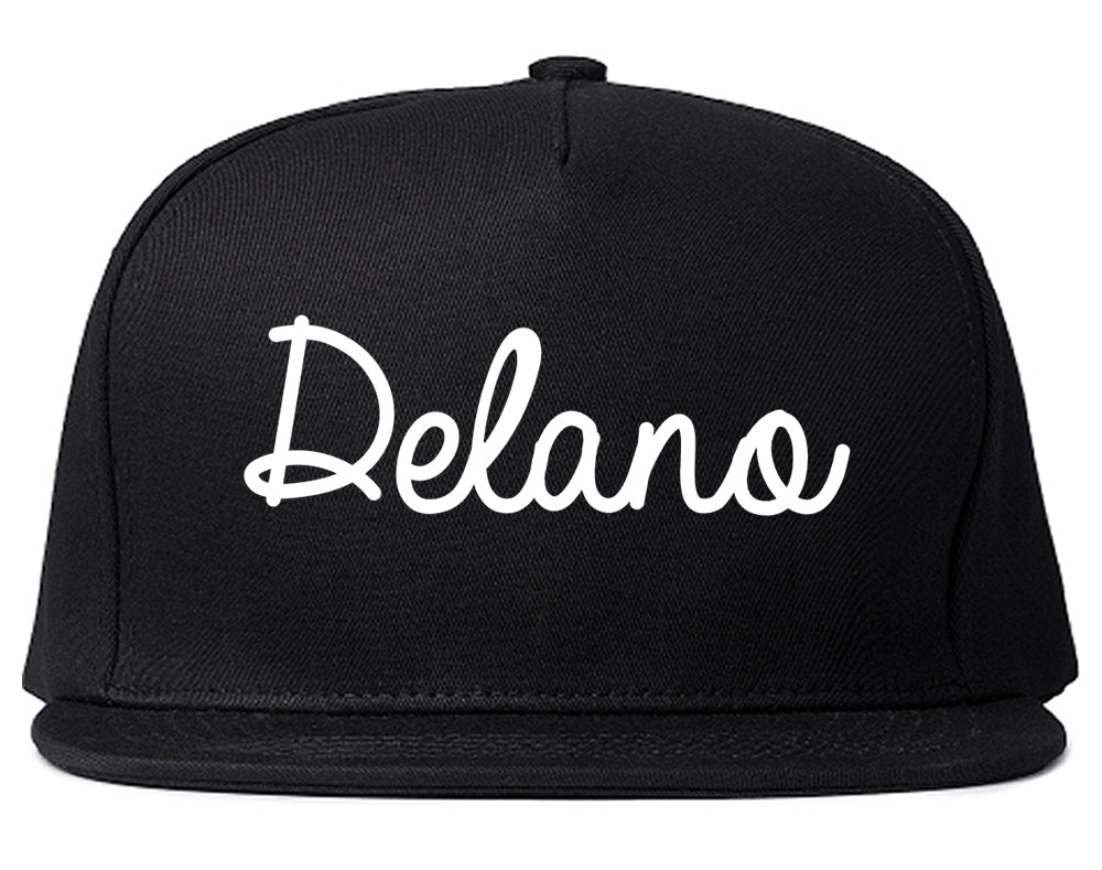 Delano Minnesota MN Script Mens Snapback Hat Black