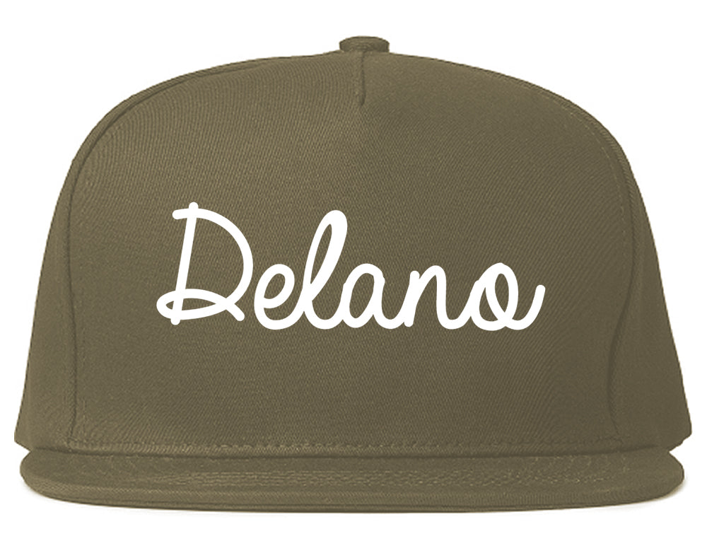 Delano Minnesota MN Script Mens Snapback Hat Grey