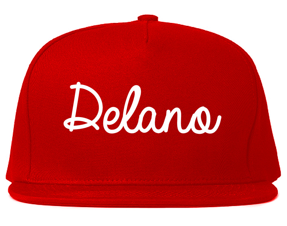 Delano Minnesota MN Script Mens Snapback Hat Red
