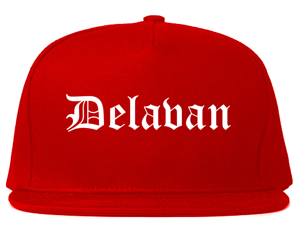 Delavan Wisconsin WI Old English Mens Snapback Hat Red