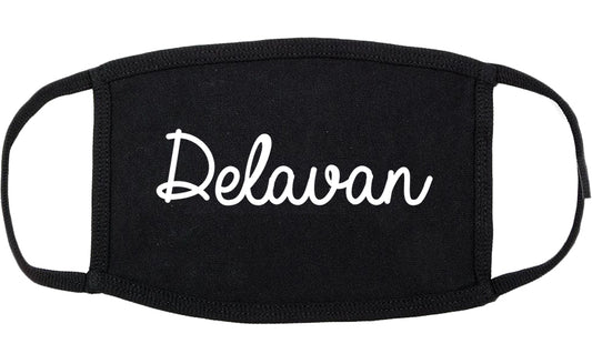 Delavan Wisconsin WI Script Cotton Face Mask Black