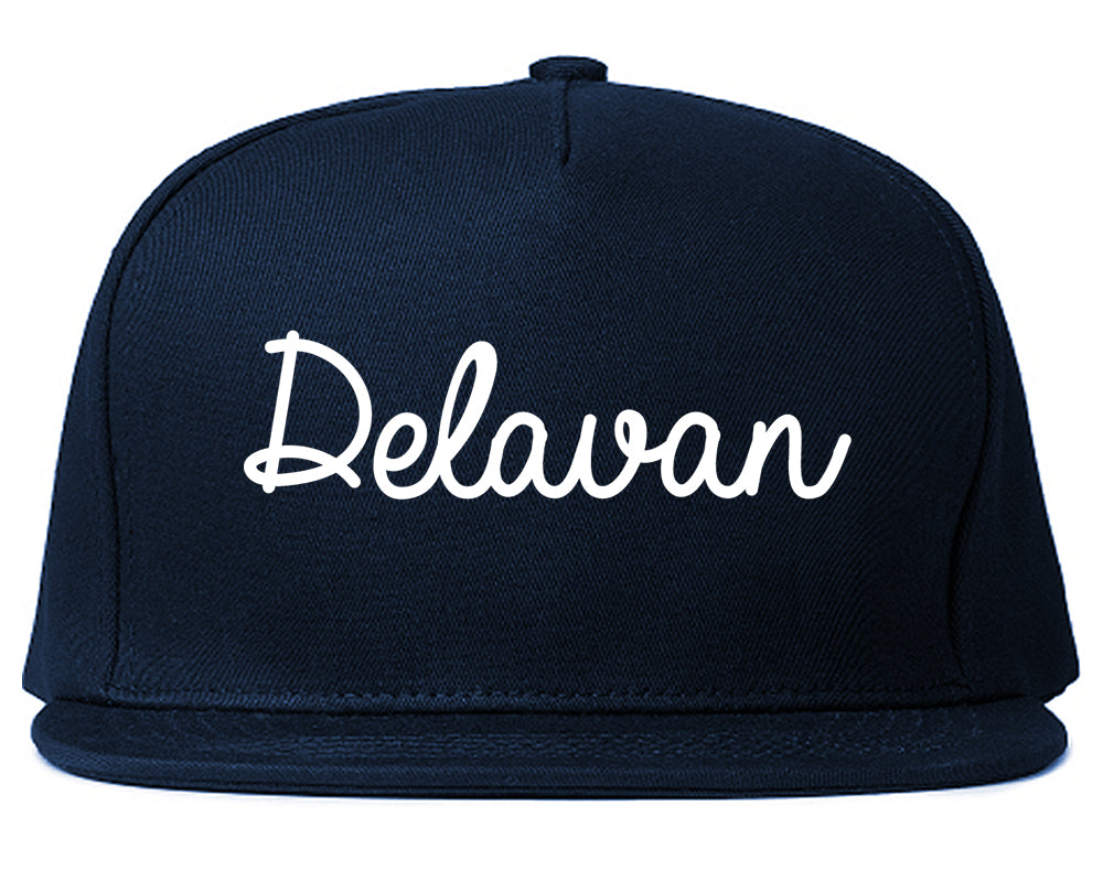 Delavan Wisconsin WI Script Mens Snapback Hat Navy Blue