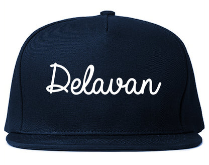 Delavan Wisconsin WI Script Mens Snapback Hat Navy Blue