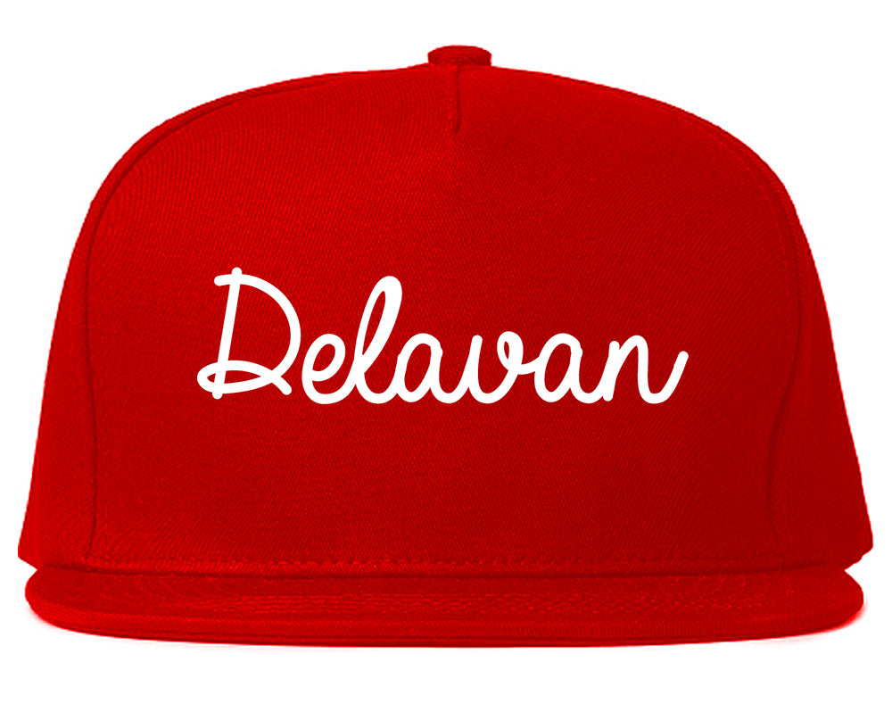 Delavan Wisconsin WI Script Mens Snapback Hat Red