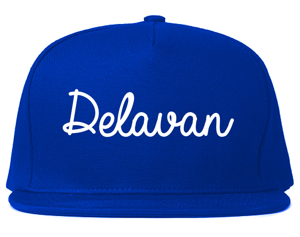 Delavan Wisconsin WI Script Mens Snapback Hat Royal Blue