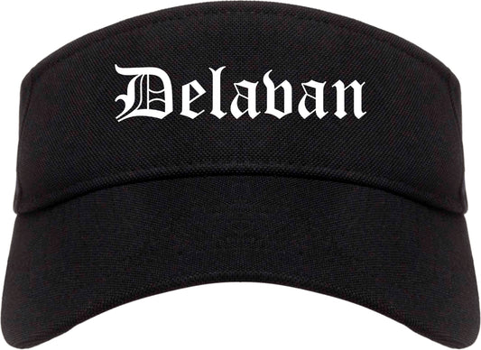 Delavan Wisconsin WI Old English Mens Visor Cap Hat Black
