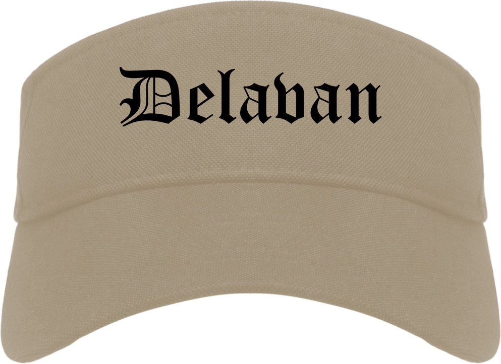 Delavan Wisconsin WI Old English Mens Visor Cap Hat Khaki