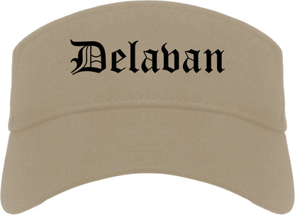 Delavan Wisconsin WI Old English Mens Visor Cap Hat Khaki