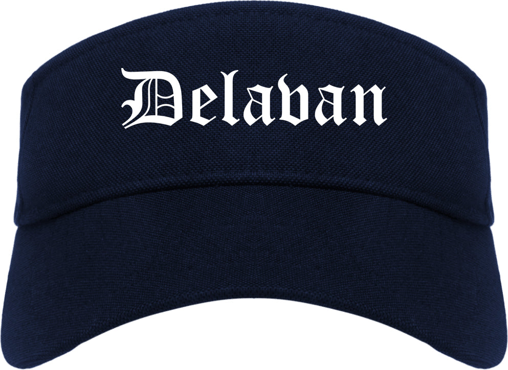 Delavan Wisconsin WI Old English Mens Visor Cap Hat Navy Blue