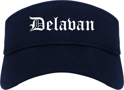 Delavan Wisconsin WI Old English Mens Visor Cap Hat Navy Blue