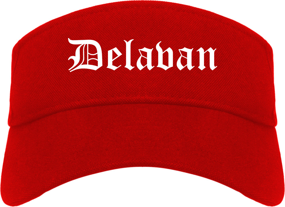 Delavan Wisconsin WI Old English Mens Visor Cap Hat Red