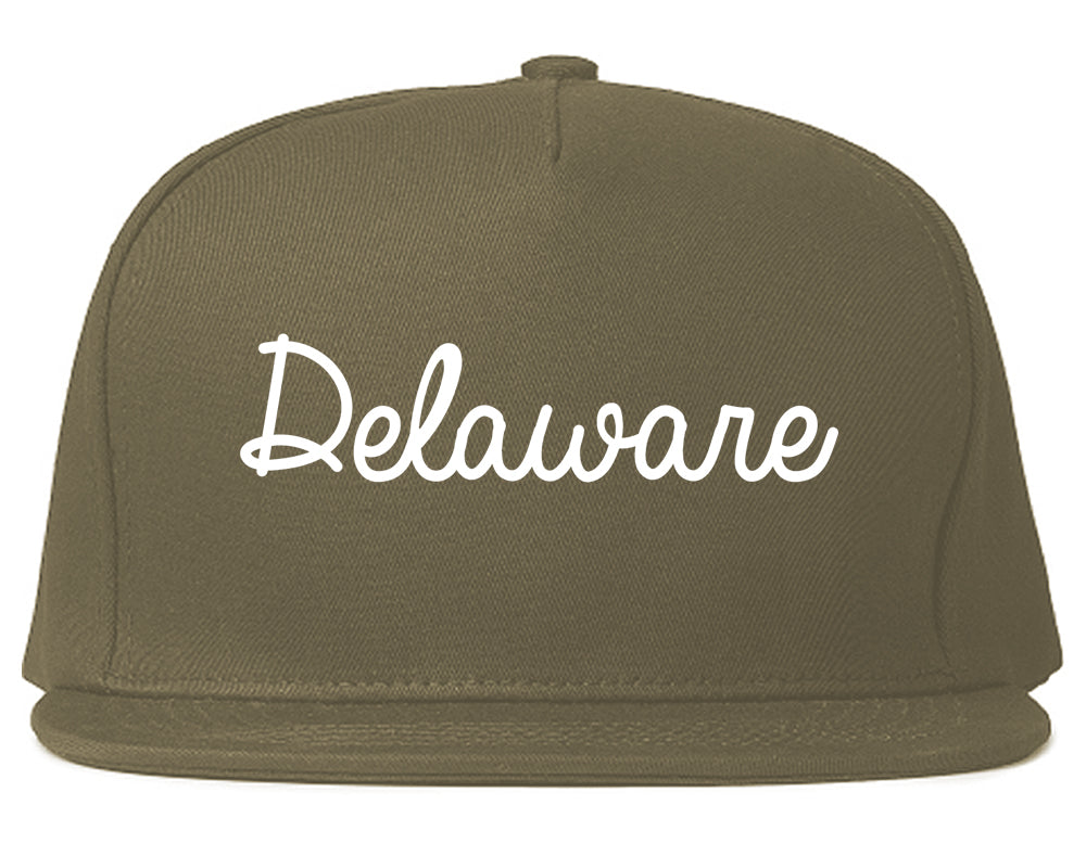 Delaware Ohio OH Script Mens Snapback Hat Grey