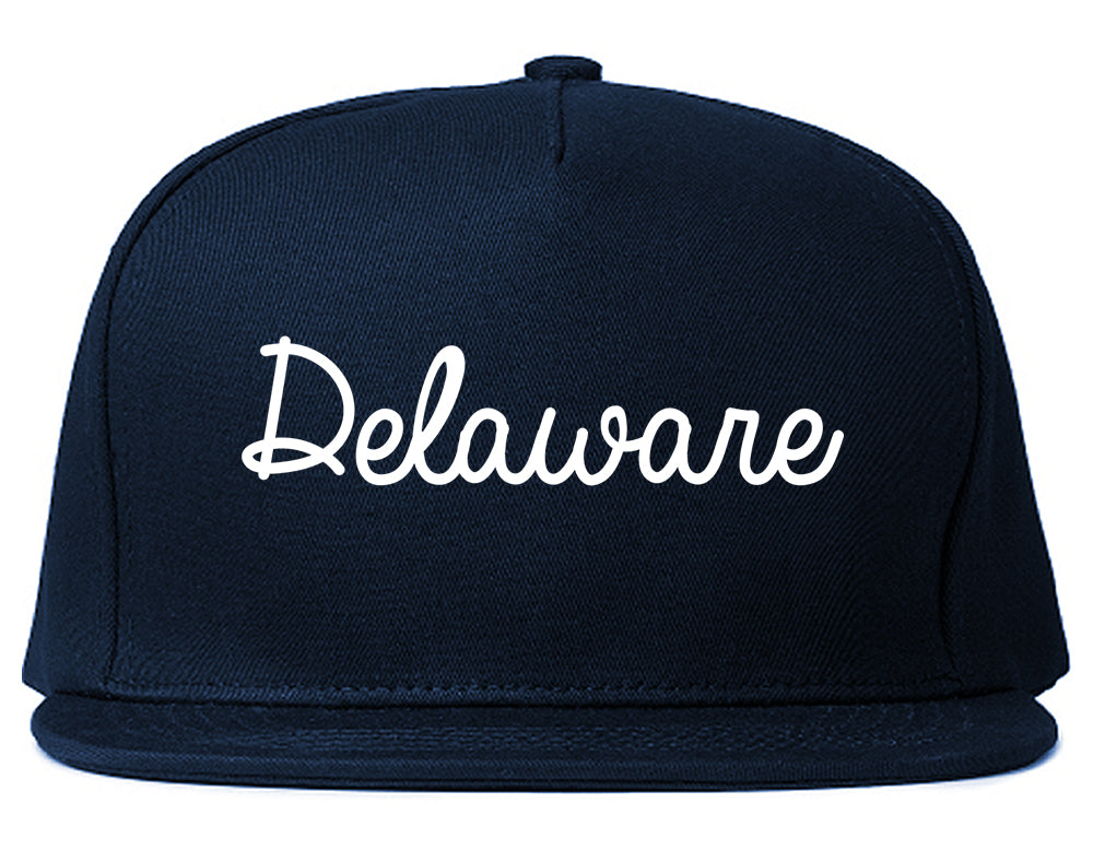 Delaware Ohio OH Script Mens Snapback Hat Navy Blue