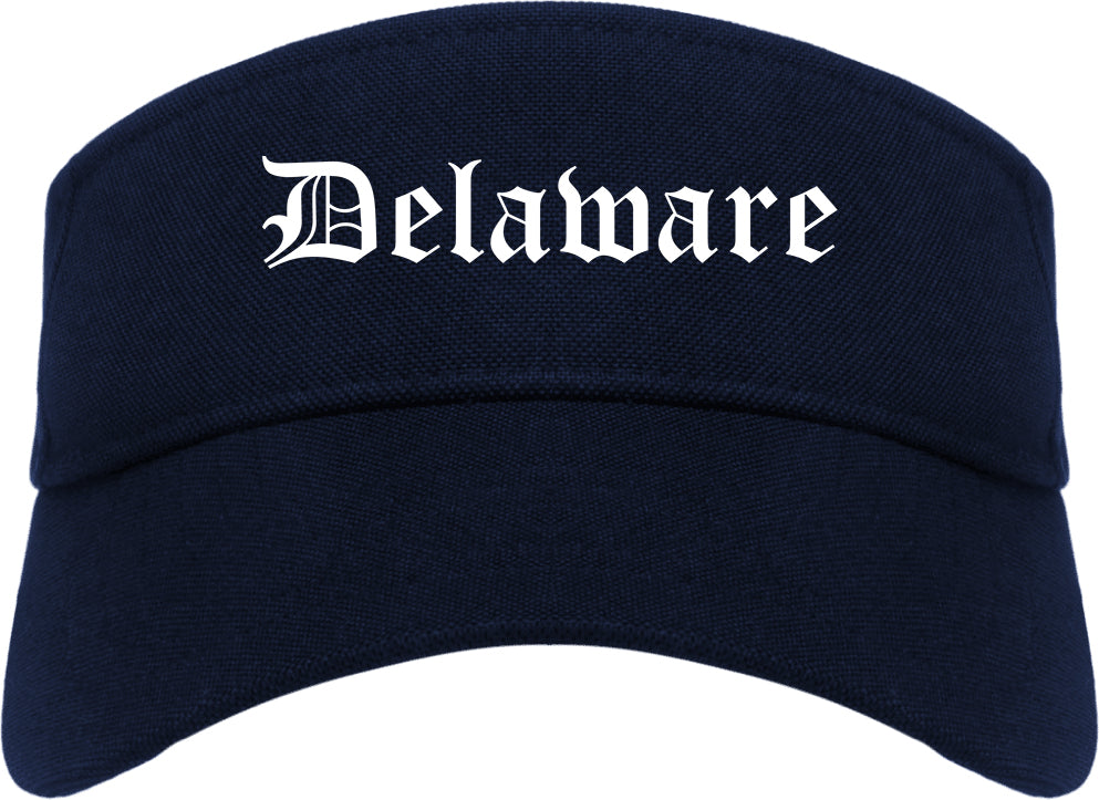 Delaware Ohio OH Old English Mens Visor Cap Hat Navy Blue