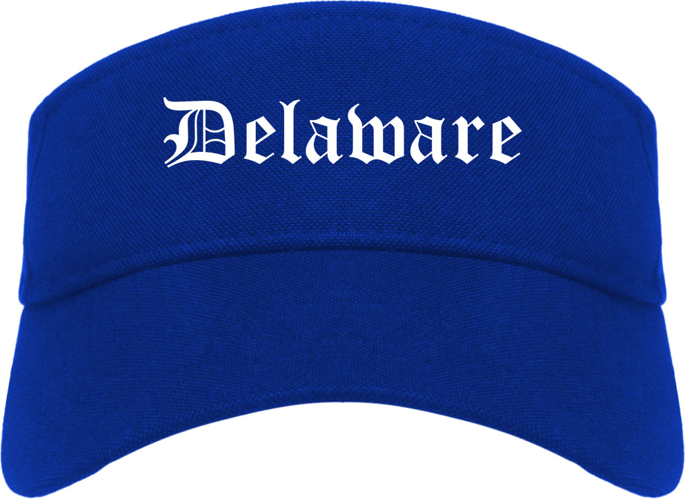 Delaware Ohio OH Old English Mens Visor Cap Hat Royal Blue