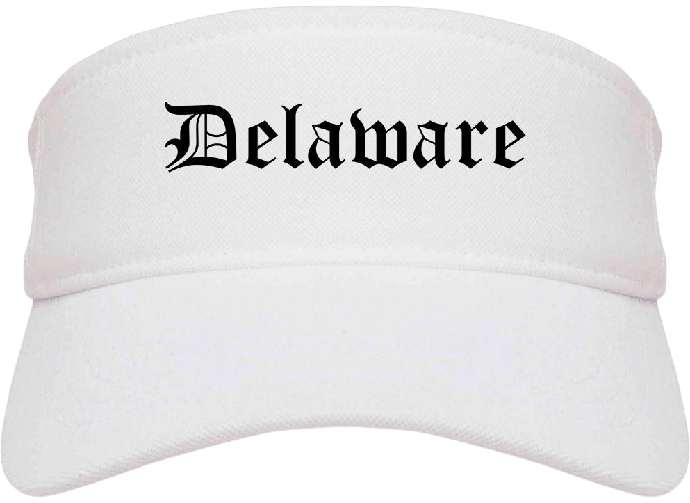 Delaware Ohio OH Old English Mens Visor Cap Hat White