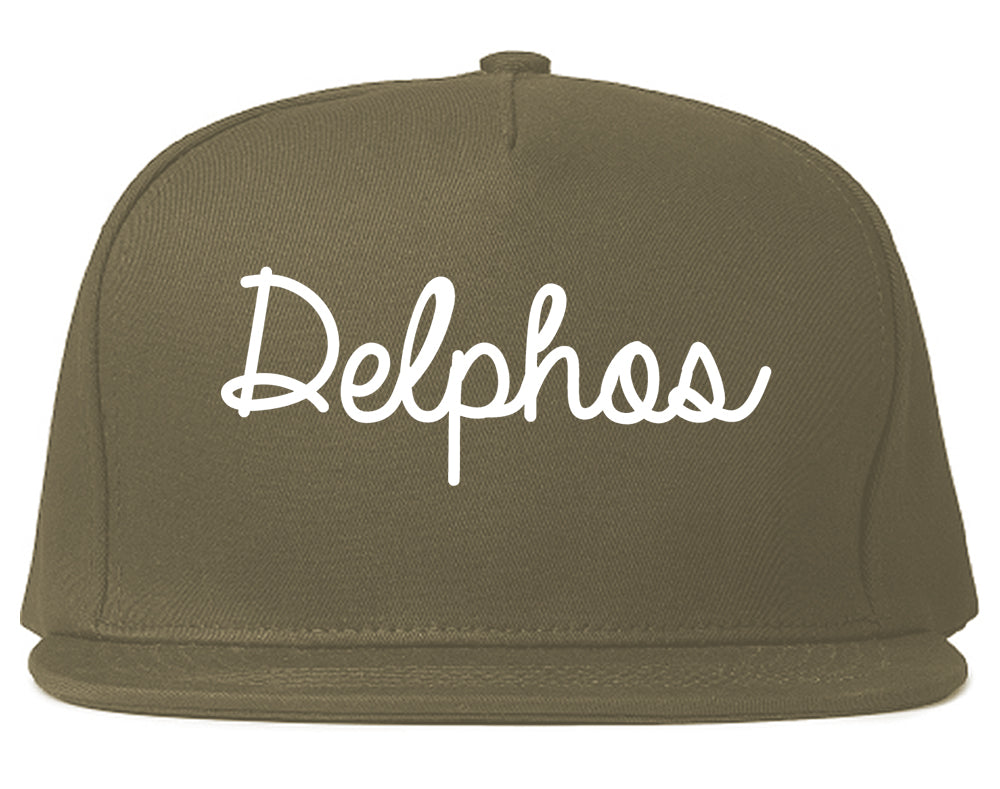 Delphos Ohio OH Script Mens Snapback Hat Grey