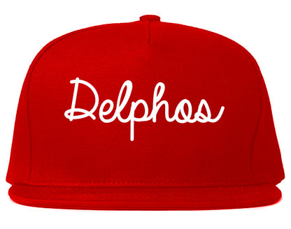 Delphos Ohio OH Script Mens Snapback Hat Red