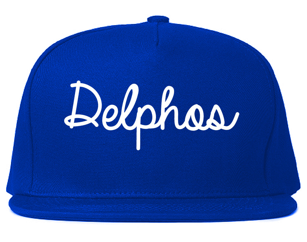 Delphos Ohio OH Script Mens Snapback Hat Royal Blue