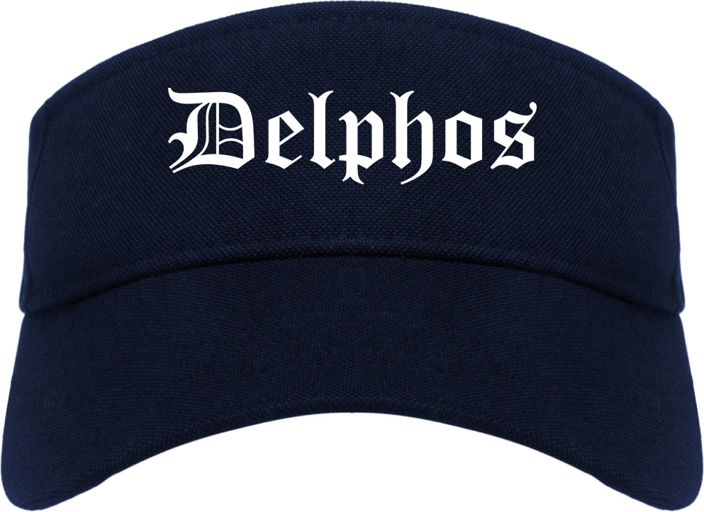 Delphos Ohio OH Old English Mens Visor Cap Hat Navy Blue