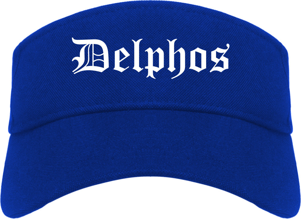 Delphos Ohio OH Old English Mens Visor Cap Hat Royal Blue