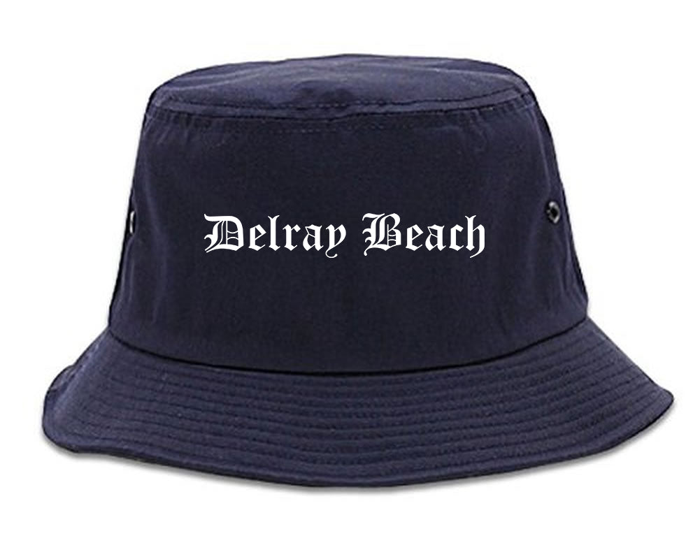 Delray Beach Florida FL Old English Mens Bucket Hat Navy Blue