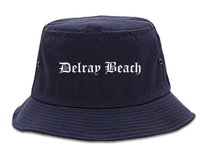 Delray Beach Florida FL Old English Mens Bucket Hat Navy Blue